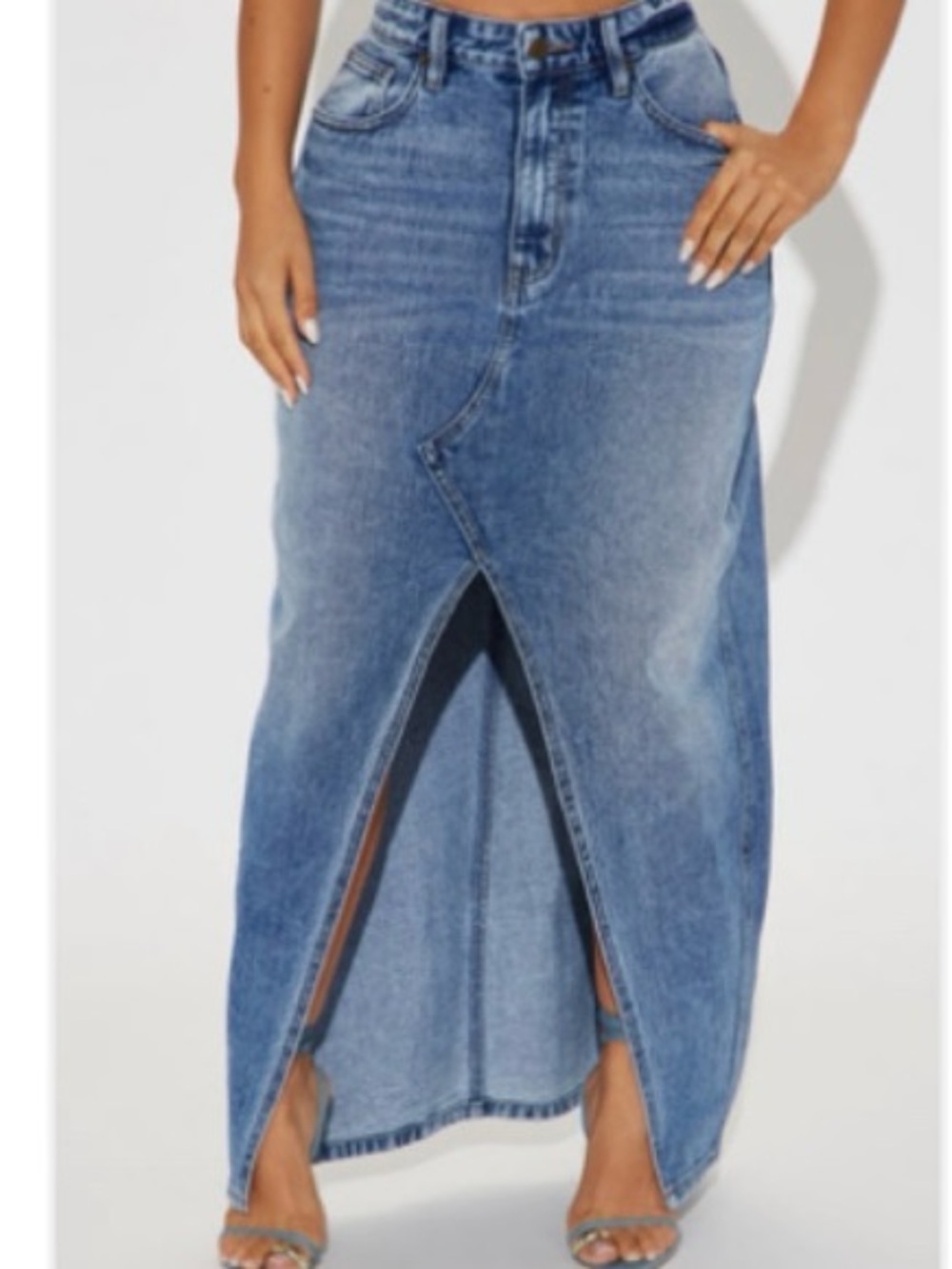Fashion Nova Blue Denim Maxi Skirt with Front Slit - Picture 2 of 2